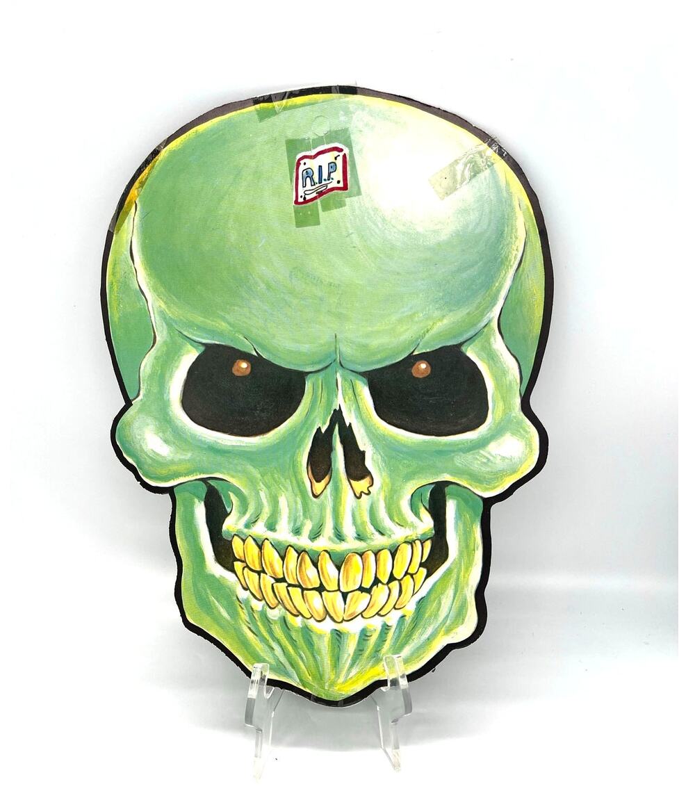 Vintage Peck USA Halloween Die Cut Green Skull Decoration Dbl Sided 13"x9.5"